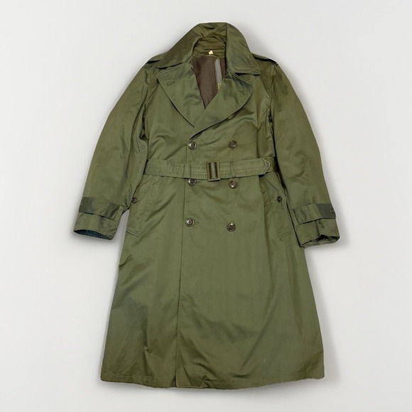 US Army Trench Coat Mens Medium Reg. Green 1950 Korean War Era Liner Belted VTG